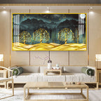 Stylish Golden Forest Acrylic Wall Art Canvas With Mountain And Nature Theme