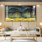 Stylish Golden Forest Acrylic Wall Art Canvas With Mountain And Nature Theme