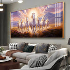 Seven White Running Horses Premium Acrylic Horizontal Wall Art