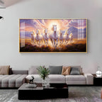 Seven White Running Horses Premium Acrylic Horizontal Wall Art