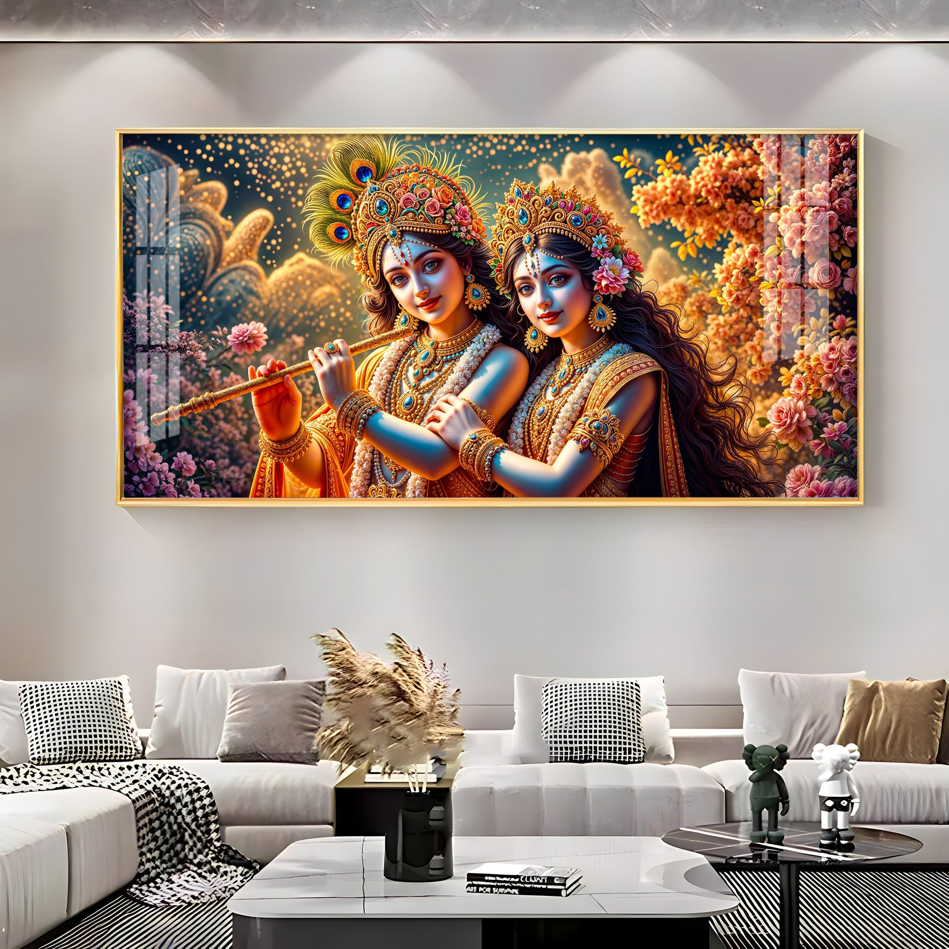 Premium Spiritual Radha Krishna Acrylic Wall Art with Golden Accents
