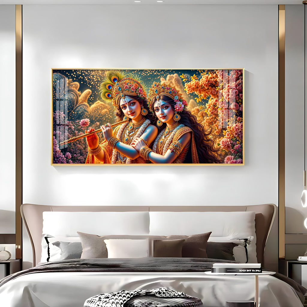 Premium Spiritual Radha Krishna Acrylic Wall Art with Golden Accents