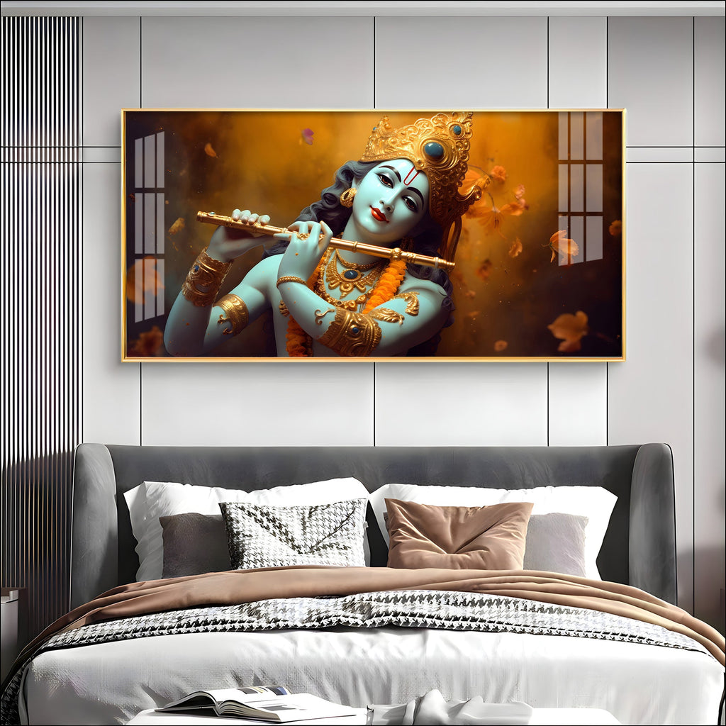 Om Jai Shree Krishna Premium Acrylic Horizontal Wall Art