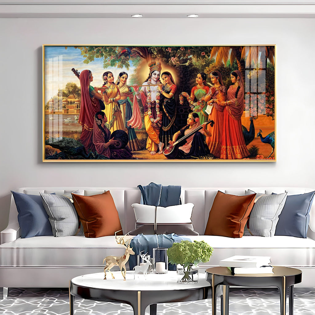 Lord Krishna Raasleela Acrylic Wall Art with Gopis and Musical Instruments