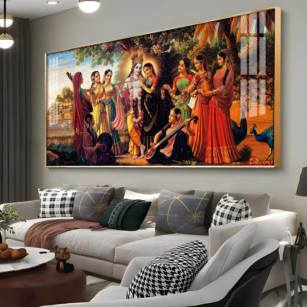 Lord Krishna Raasleela Acrylic Wall Art with Gopis and Musical Instruments