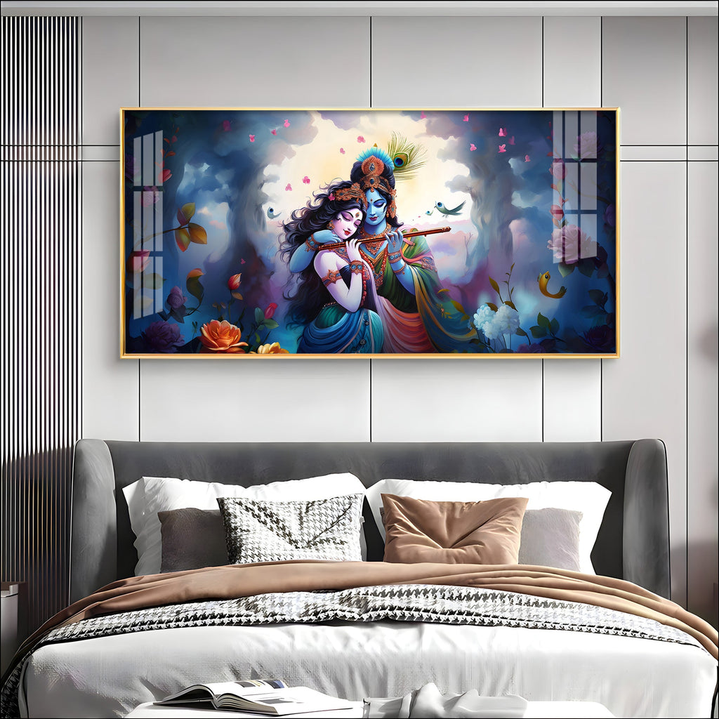 Modern Radha Krishna Romantic Portrait Acrylic Wall Art Home Decor