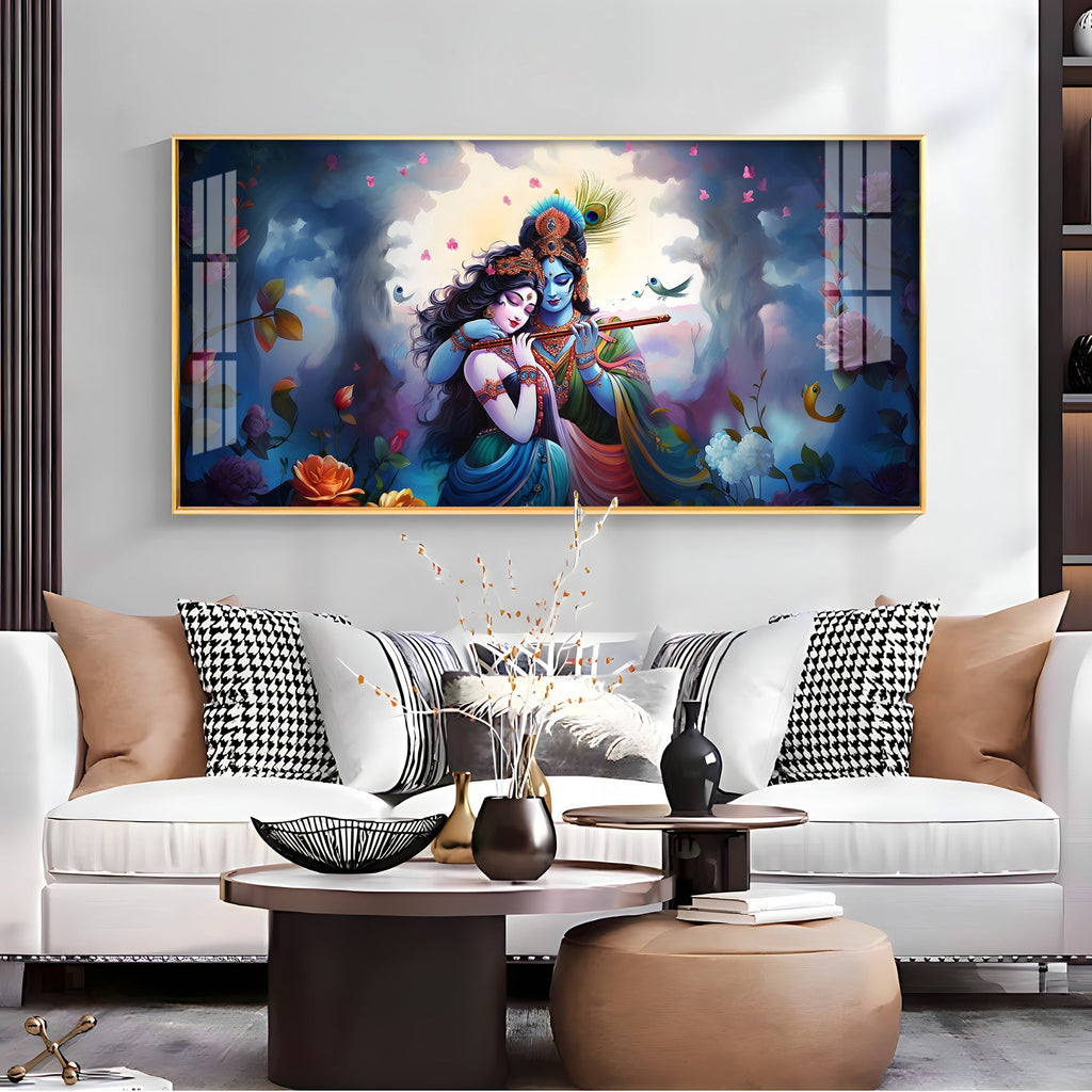 Modern Radha Krishna Romantic Portrait Acrylic Wall Art Home Decor