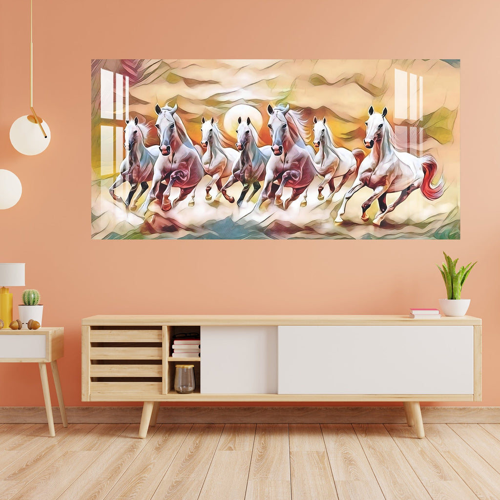 Vastu Inspired Running Horses Acrylic Wall Painting with Positive Energy Theme