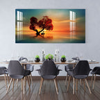 Elegant Sunset Landscape Acrylic Wall Painting with Serene Water Reflection