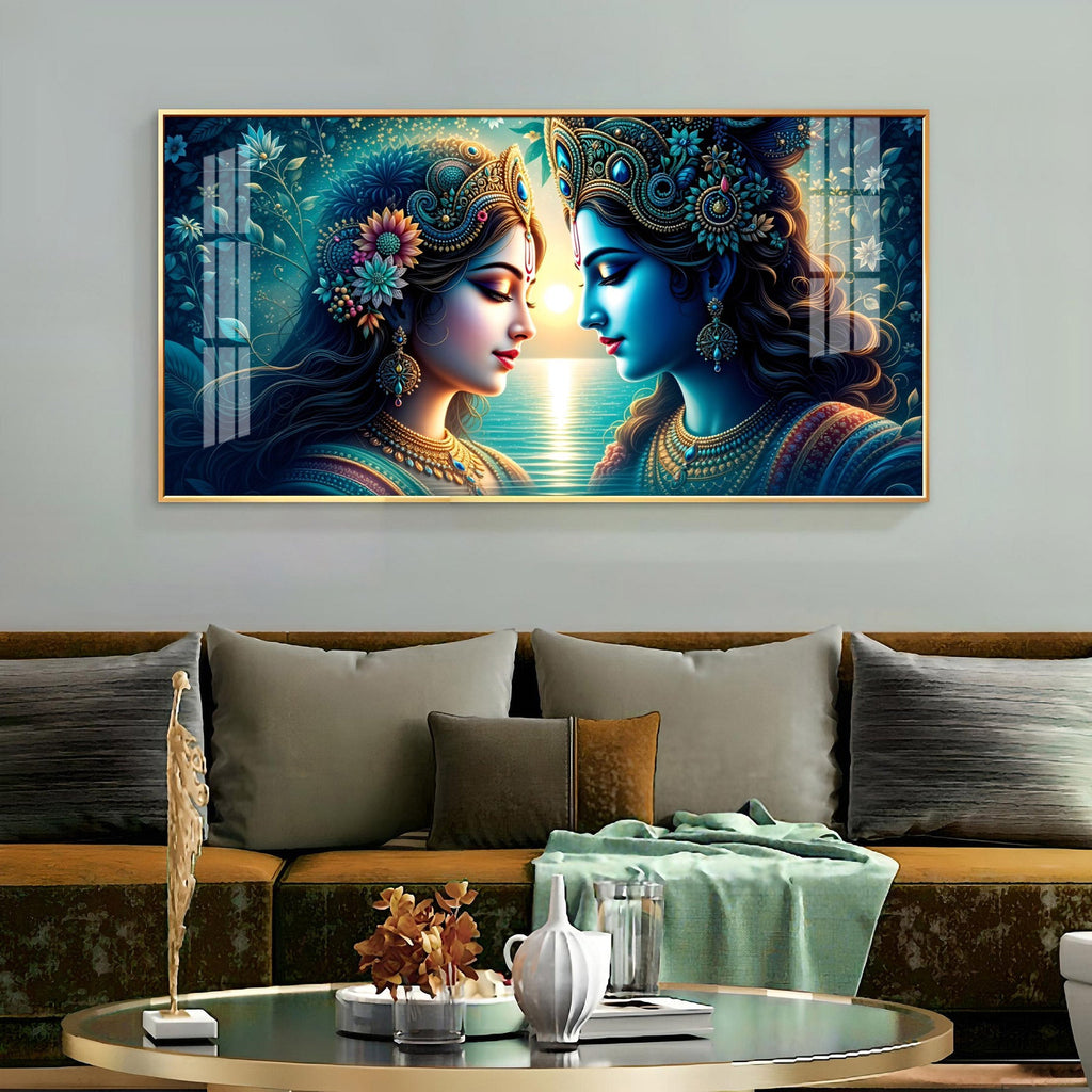 Premium Radha Krishna Ocean Sunset Theme Acrylic Wall Decor