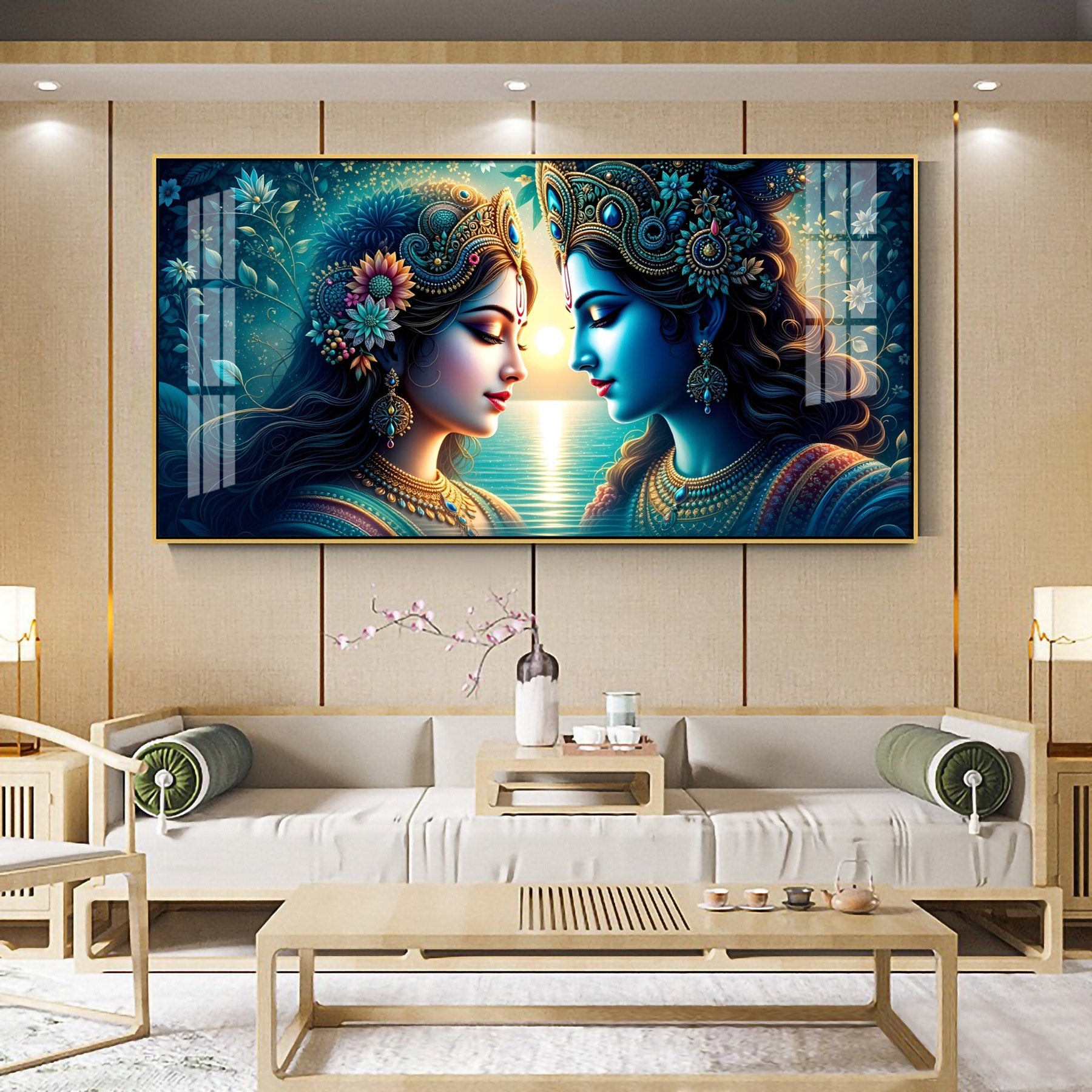 Premium Radha Krishna Ocean Sunset Theme Acrylic Wall Decor