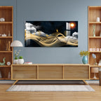 Luxury Golden Wave Landscape Deer Night Theme Premium Acrylic Wall Painting