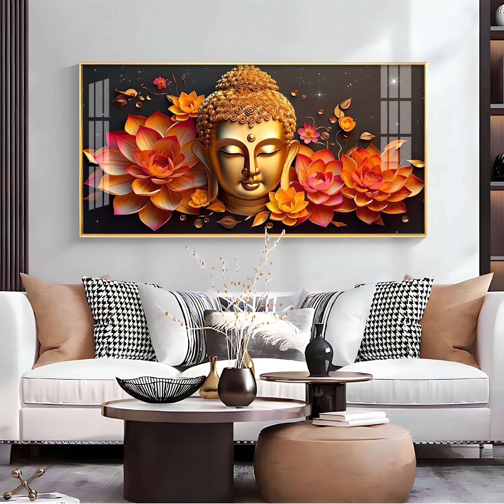 Peaceful Buddha with Lotus Spiritual Decor Acrylic wall painting