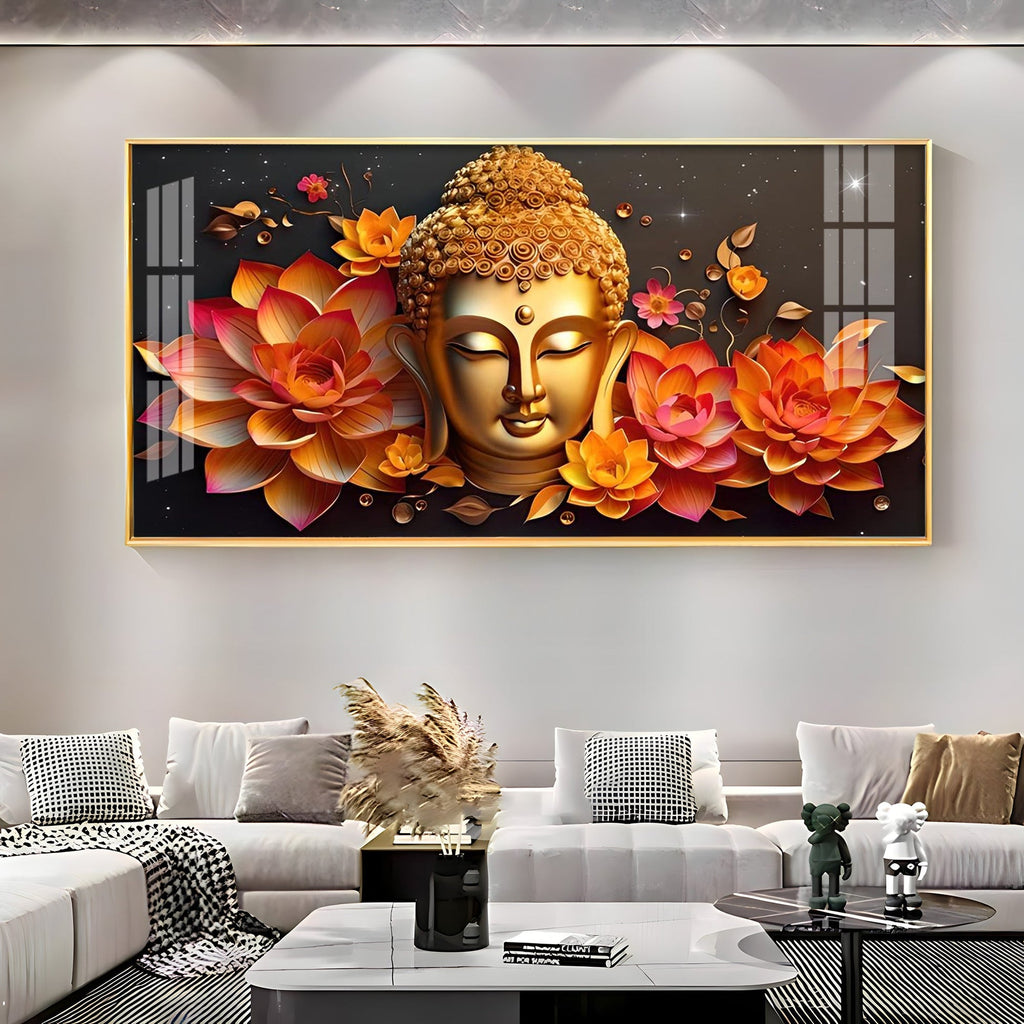 Peaceful Buddha with Lotus Spiritual Decor Acrylic wall painting