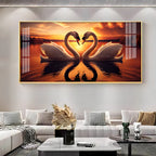 Love Birds Swan Couple Golden Hour Acrylic wall painting