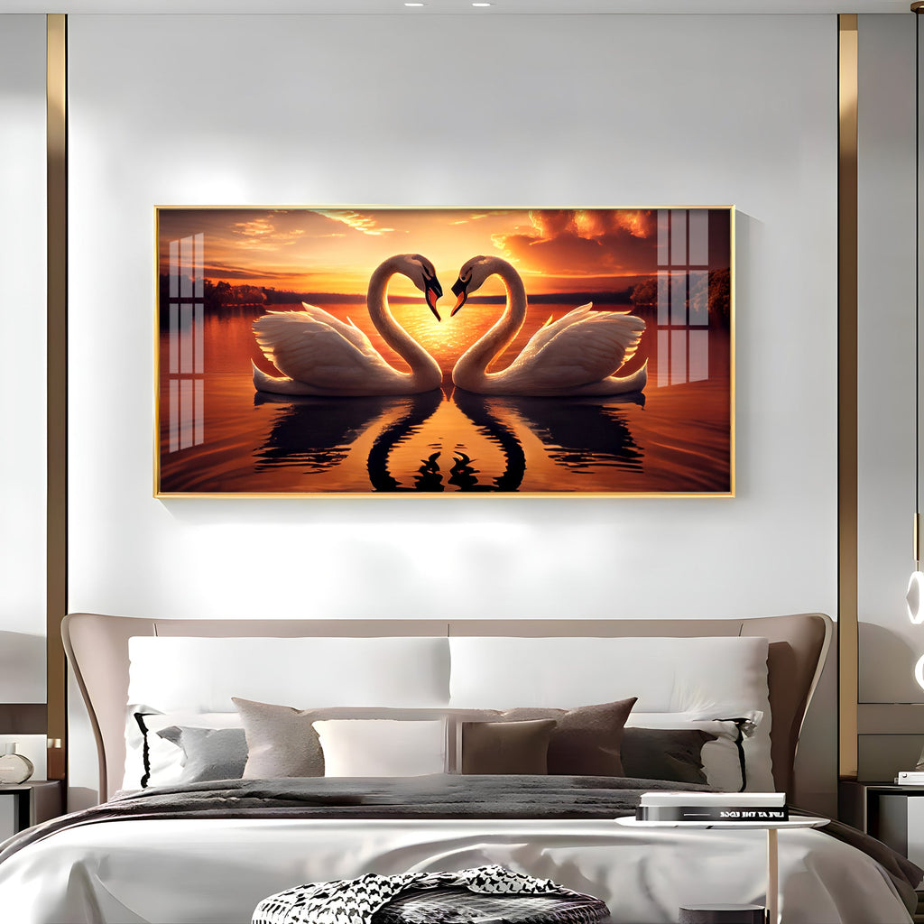 Love Birds Swan Couple Golden Hour Acrylic wall painting