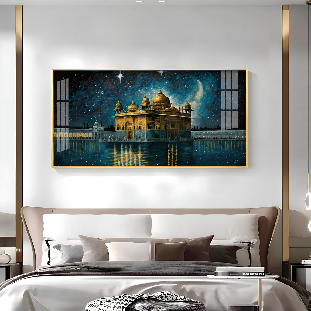 Golden Temple Night View Spiritual Art acrylic wall painting