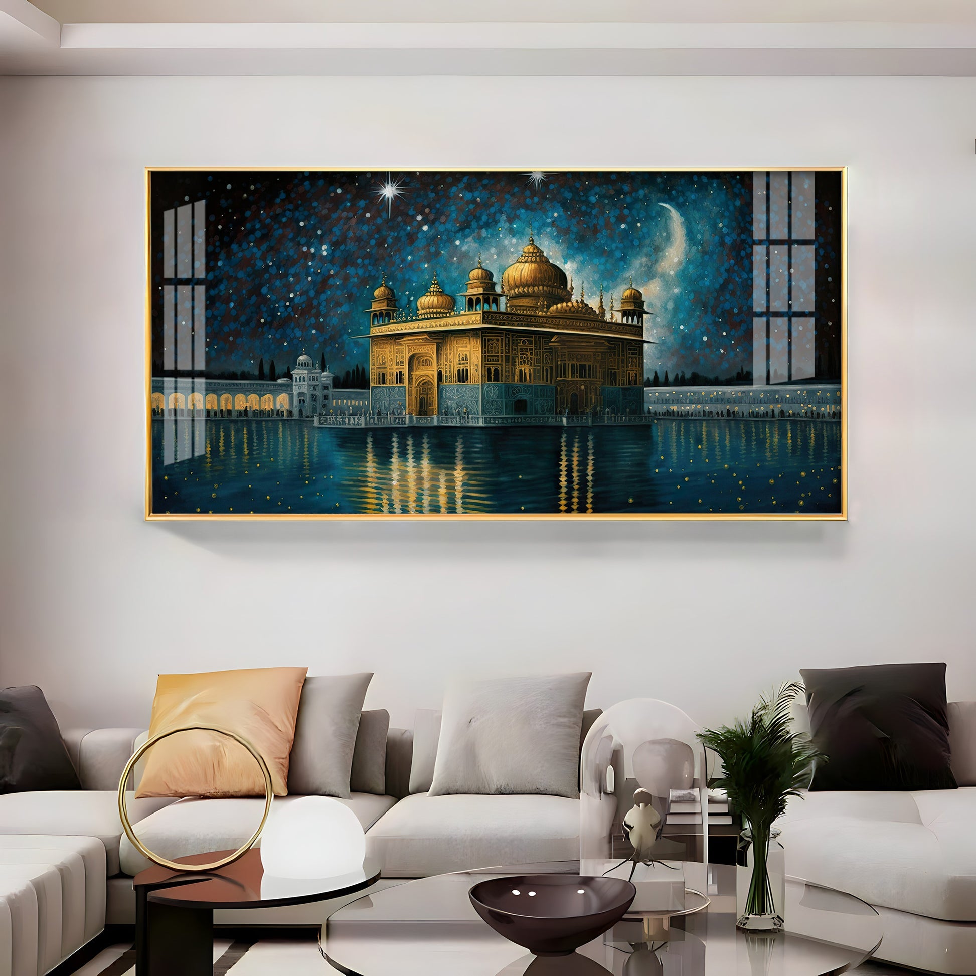 Golden Temple Night View Spiritual Art acrylic wall painting
