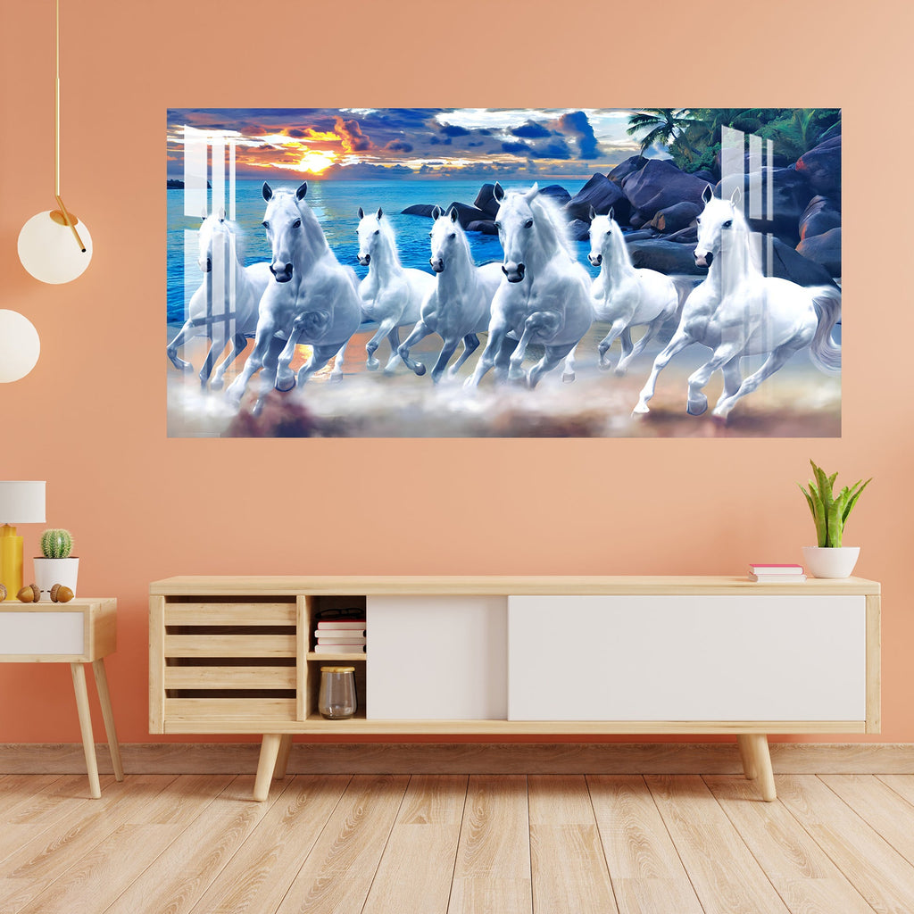 Seven White Horses Vastu Inspired Design acrylic wall painting