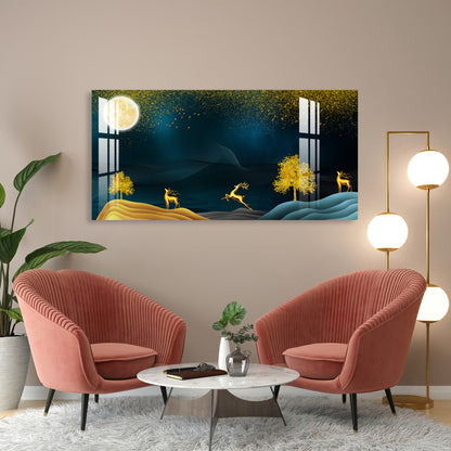 Golden Deer Moonlight Scenic Landscape acrylic wall painting
