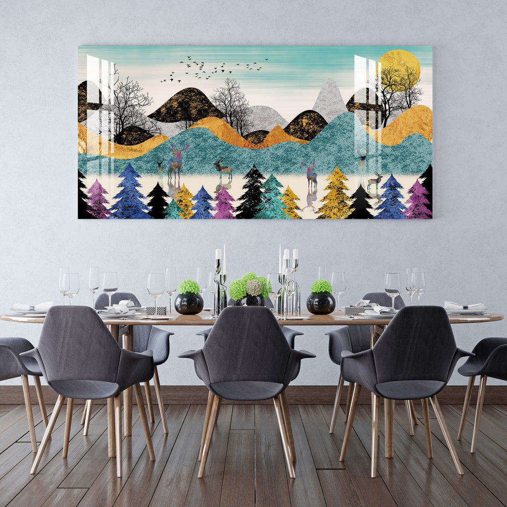 Colorful Abstract Forest Deer Landscape acrylic wall painting
