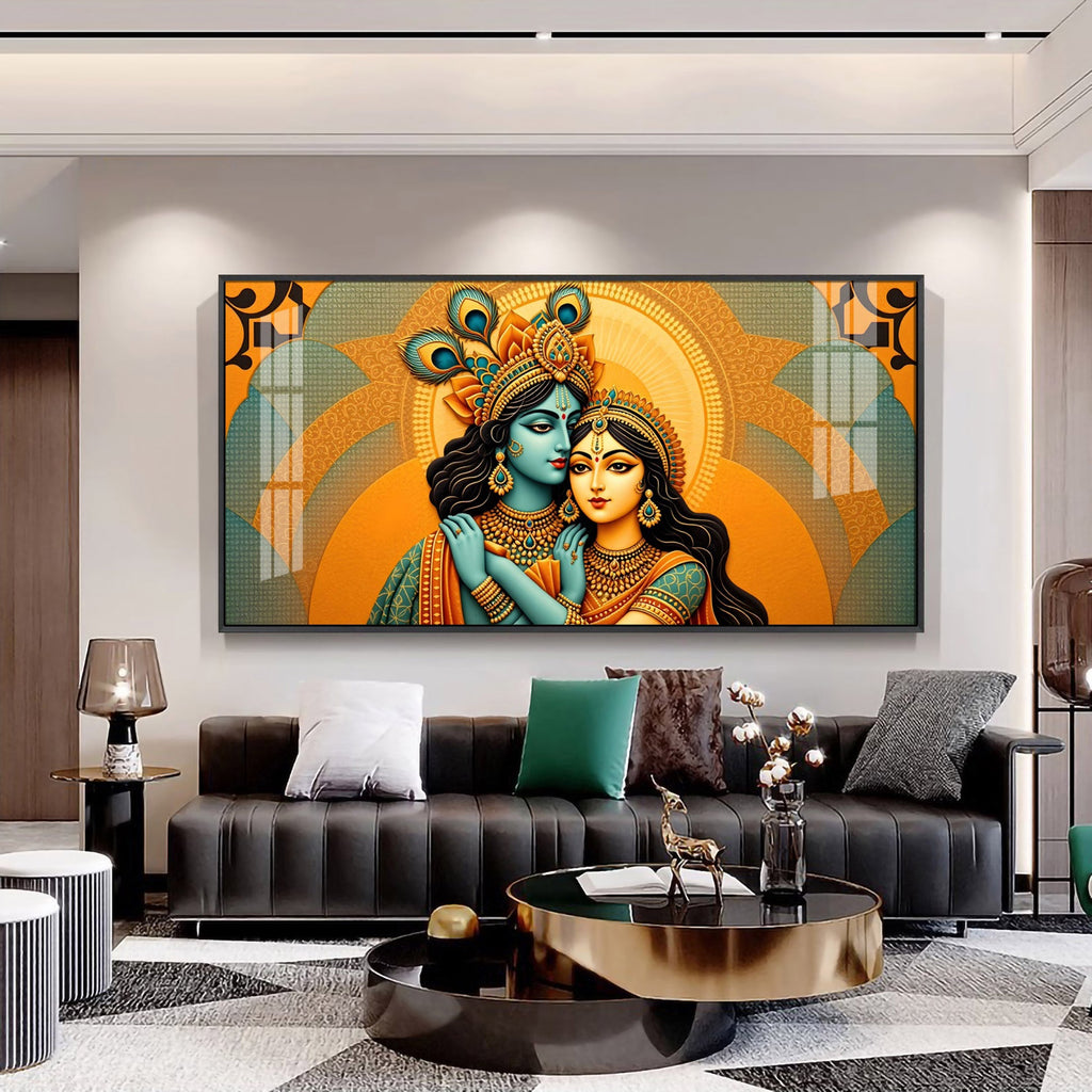 Divine Radha Krishna Love Spiritual Art acrylic wall painting