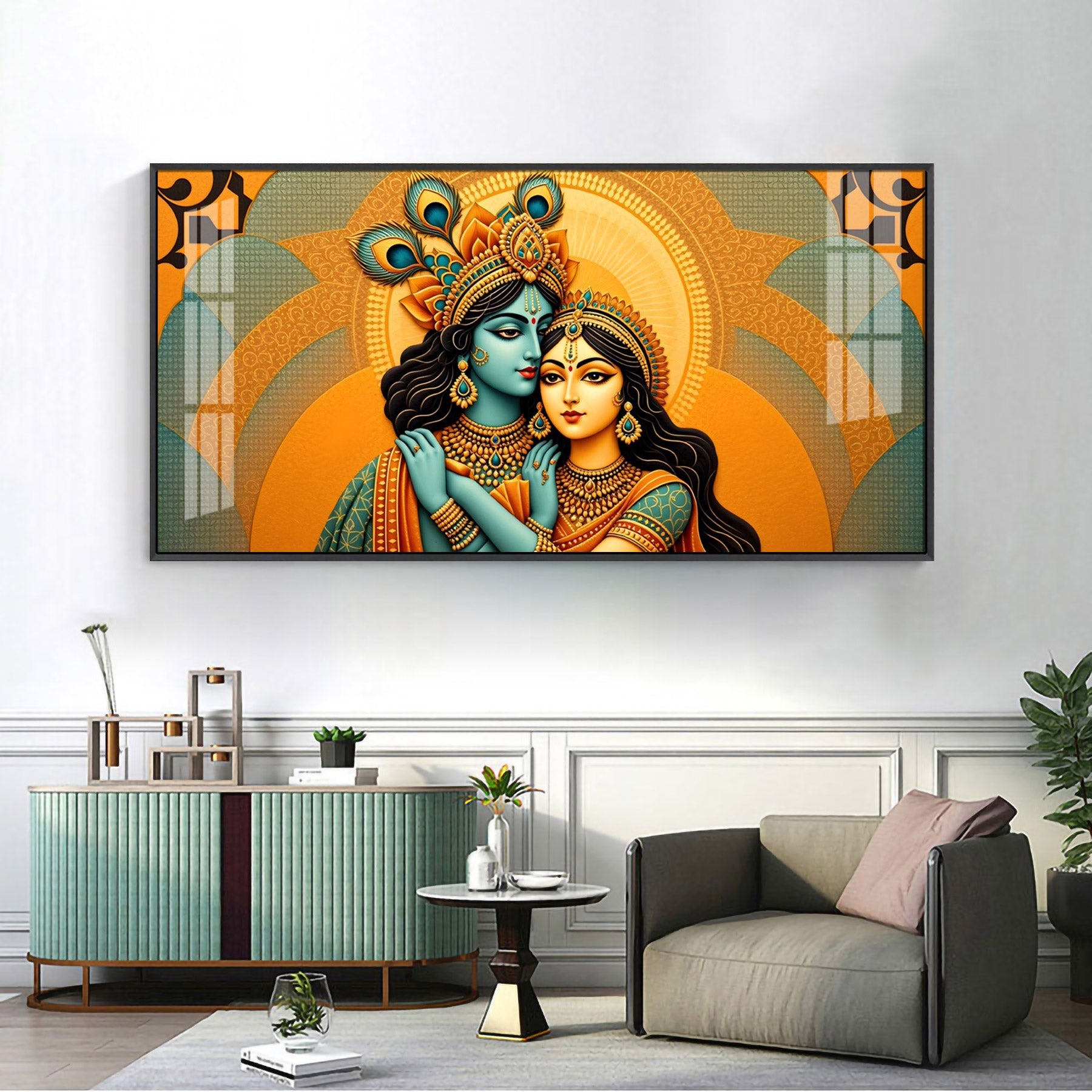 Divine Radha Krishna Love Spiritual Art acrylic wall painting