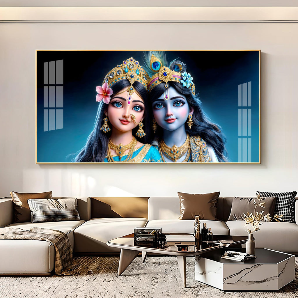 Adorable Radha Krishna Blue Theme Portrait acrylic wall painting