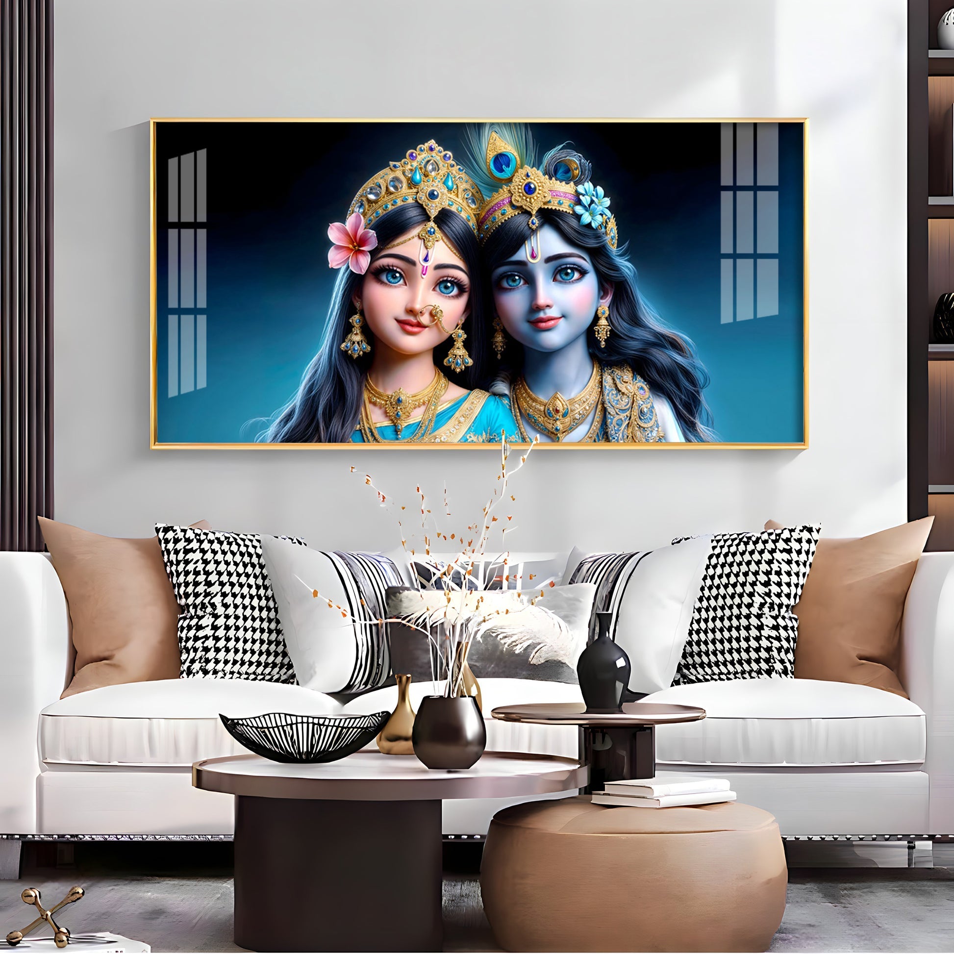 Adorable Radha Krishna Blue Theme Portrait acrylic wall painting