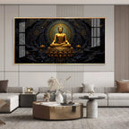 Luxury Golden Buddha Meditation Dark Theme acrylic wall painting
