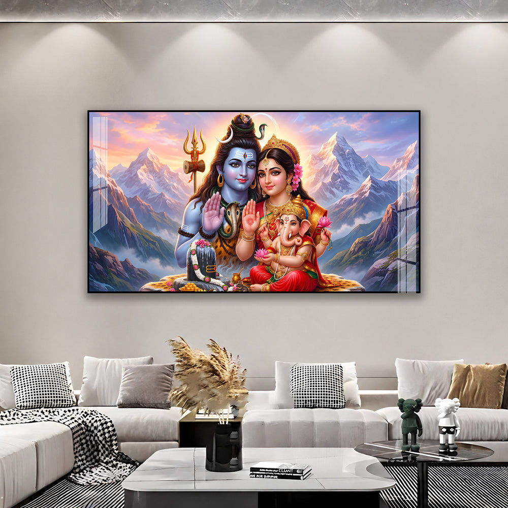 Premium Mahadev Shiv Parivar Acrylic Wall Art with Shivling for Temple Wall Decoration