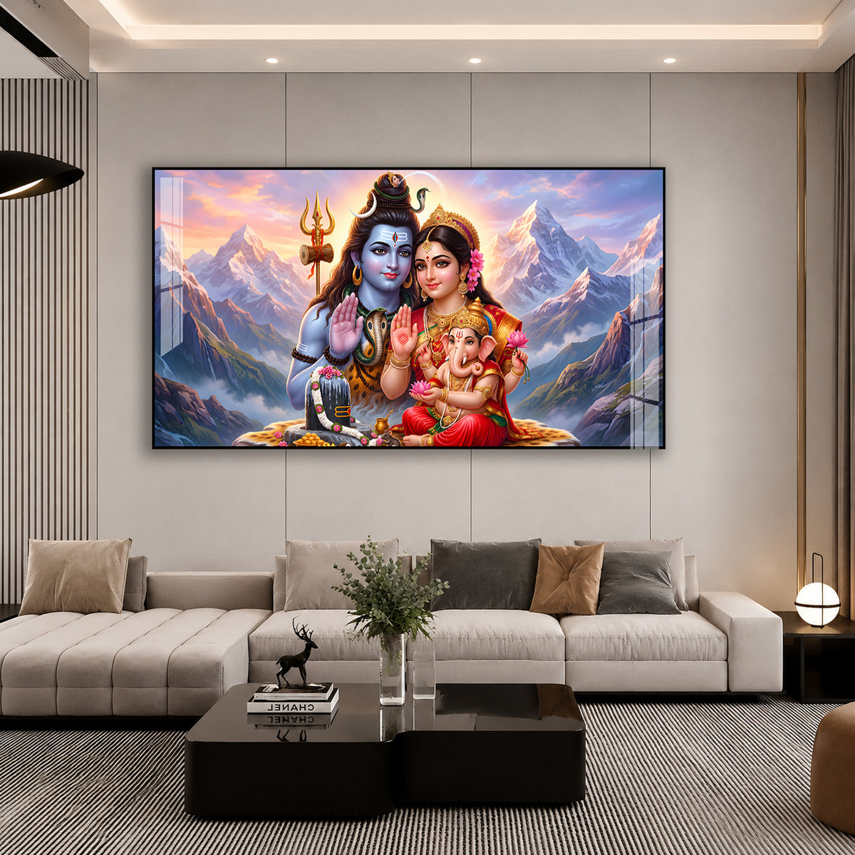 Premium Mahadev Shiv Parivar Acrylic Wall Art with Shivling for Temple Wall Decoration