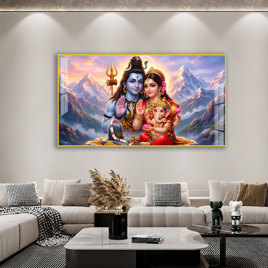 Premium Mahadev Shiv Parivar Acrylic Wall Art with Shivling for Temple Wall Decoration