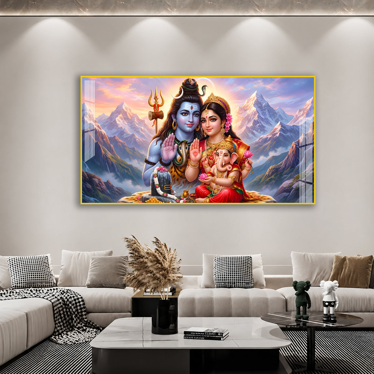 Premium Mahadev Shiv Parivar Acrylic Wall Art with Shivling for Temple Wall Decoration
