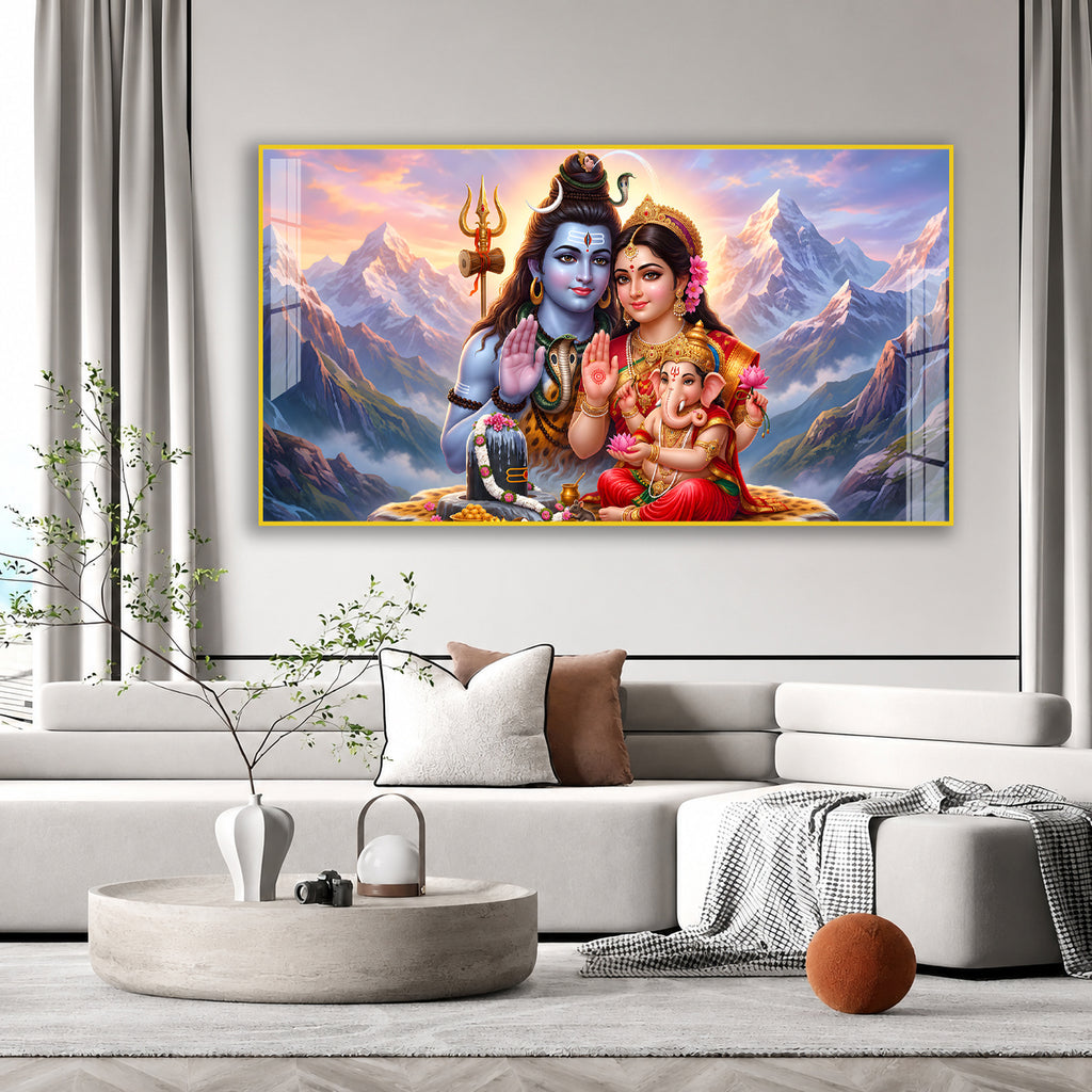 Premium Mahadev Shiv Parivar Acrylic Wall Art with Shivling for Temple Wall Decoration