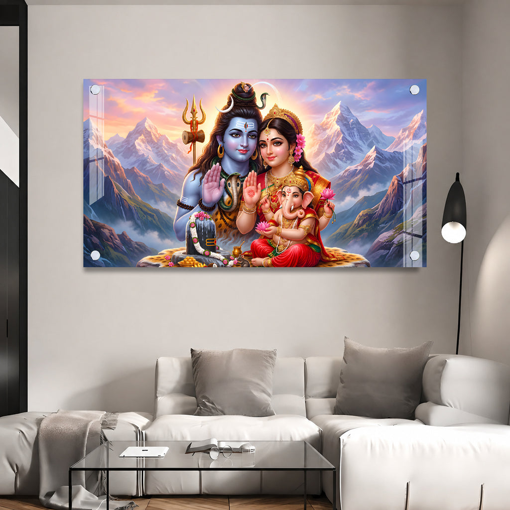 Premium Mahadev Shiv Parivar Acrylic Wall Art with Shivling for Temple Wall Decoration