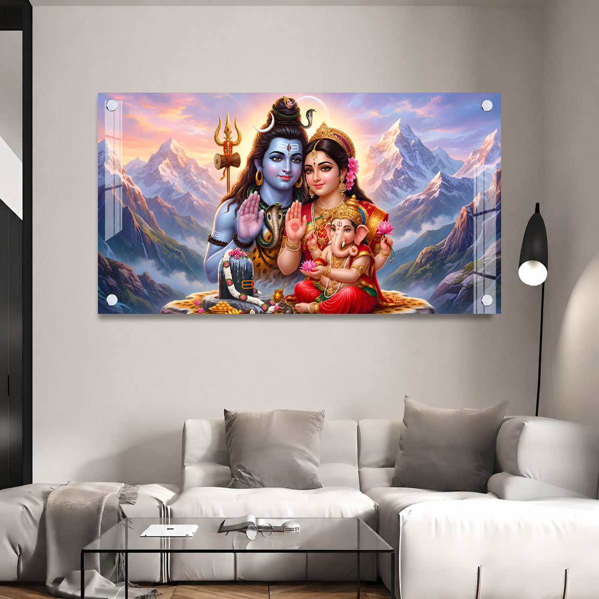 Premium Mahadev Shiv Parivar Acrylic Wall Art with Shivling for Temple Wall Decoration