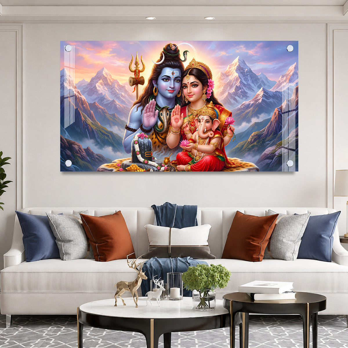 Premium Mahadev Shiv Parivar Acrylic Wall Art with Shivling for Temple Wall Decoration