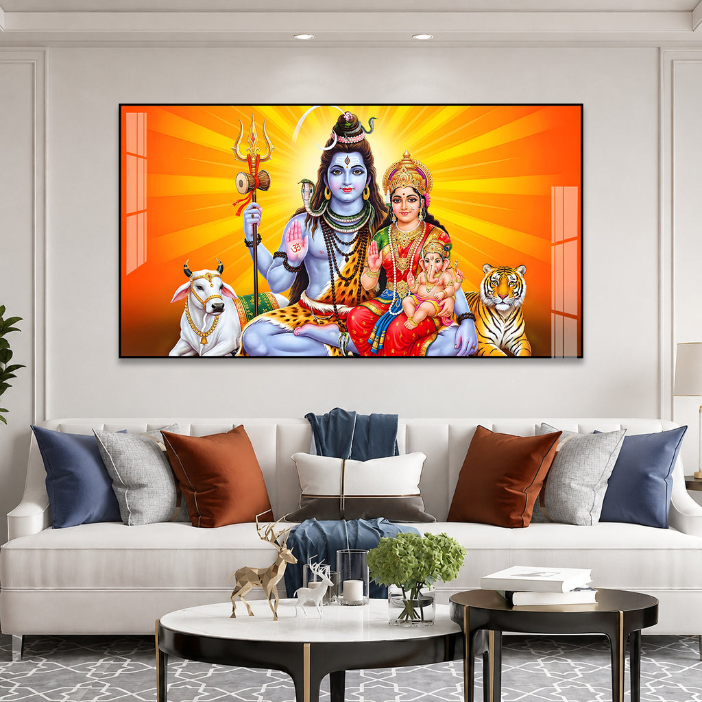 Designer Shiv Parivar Acrylic Glass Painting with Mahadev Family for Elegant Home Temple Decoration