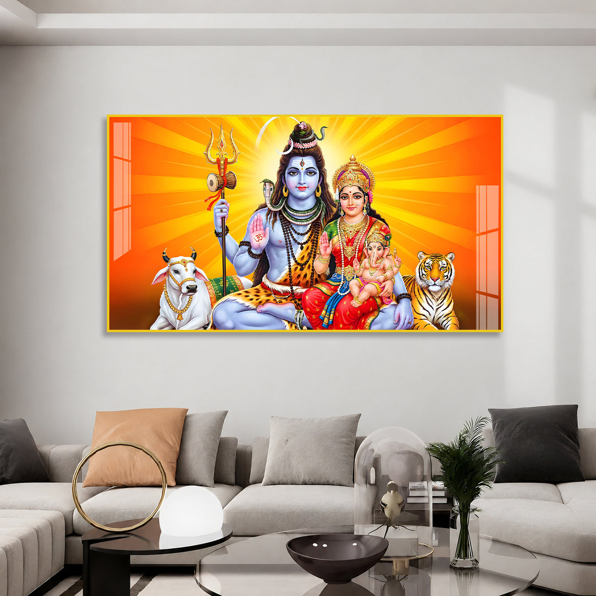 Designer Shiv Parivar Acrylic Glass Painting with Mahadev Family for Elegant Home Temple Decoration