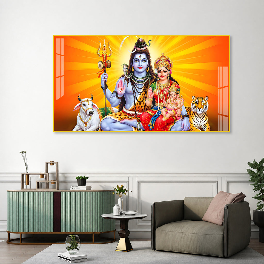 Designer Shiv Parivar Acrylic Glass Painting with Mahadev Family for Elegant Home Temple Decoration