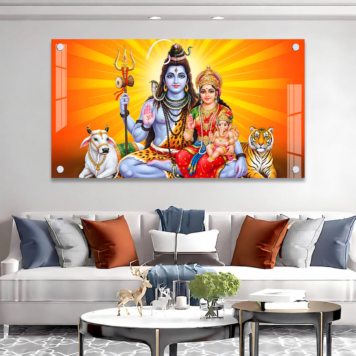 Designer Shiv Parivar Acrylic Glass Painting with Mahadev Family for Elegant Home Temple Decoration
