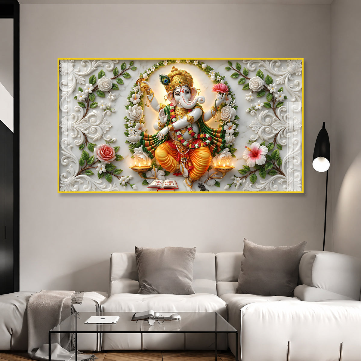 Premium Ganesh Ji Wall Painting Acrylic Art for Home Decor and Housewarming Gift