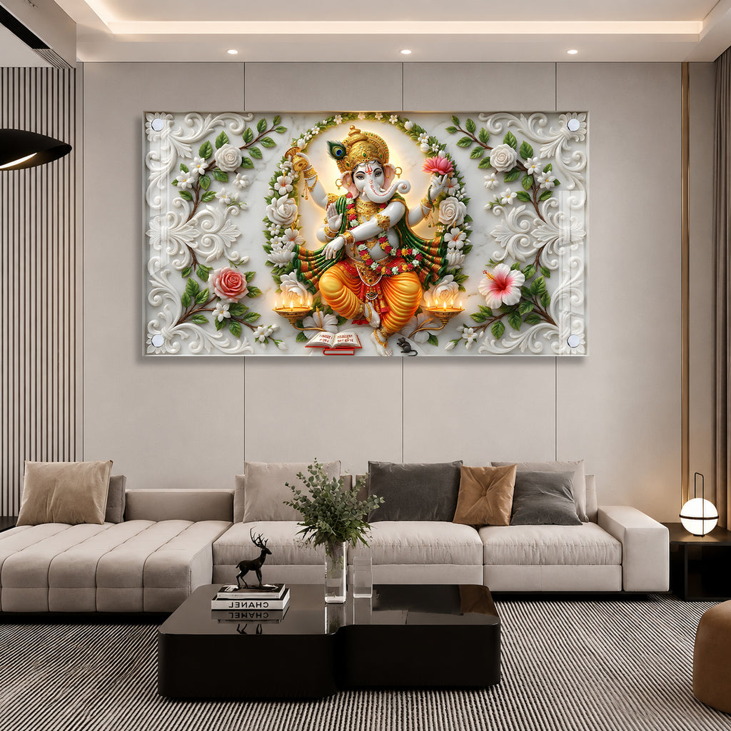 Premium Ganesh Ji Wall Painting Acrylic Art for Home Decor and Housewarming Gift