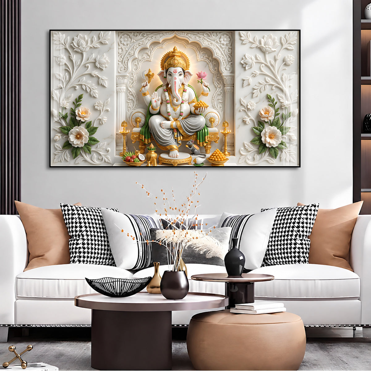 Premium Ganpati Bappa Wall Decor Acrylic Painting with Modak and Lotus Flower