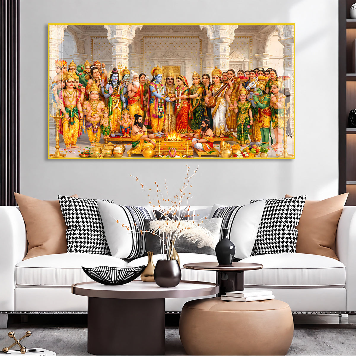 Divine Ram Darbar with Hindu Gods Acrylic Wall Painting for Home Temple Decor