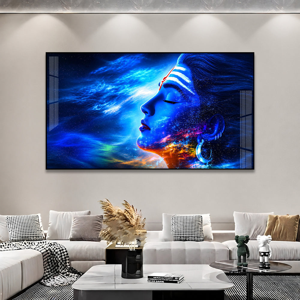 Modern Lord Shiva Acrylic Painting with Cosmic Galaxy Theme for Living Room Decor