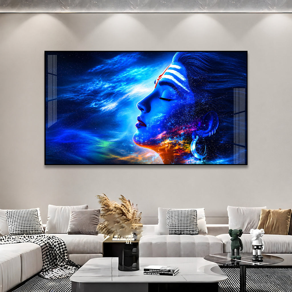 Modern Lord Shiva Acrylic Painting with Cosmic Galaxy Theme for Living Room Decor