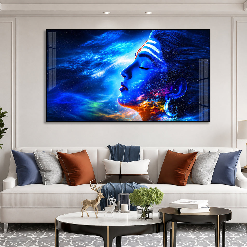 Modern Lord Shiva Acrylic Painting with Cosmic Galaxy Theme for Living Room Decor