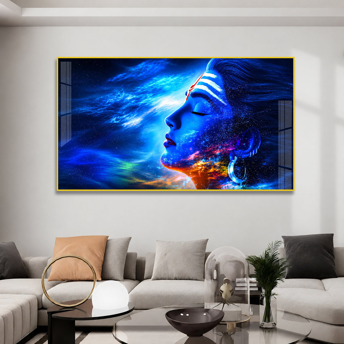 Modern Lord Shiva Acrylic Painting with Cosmic Galaxy Theme for Living Room Decor